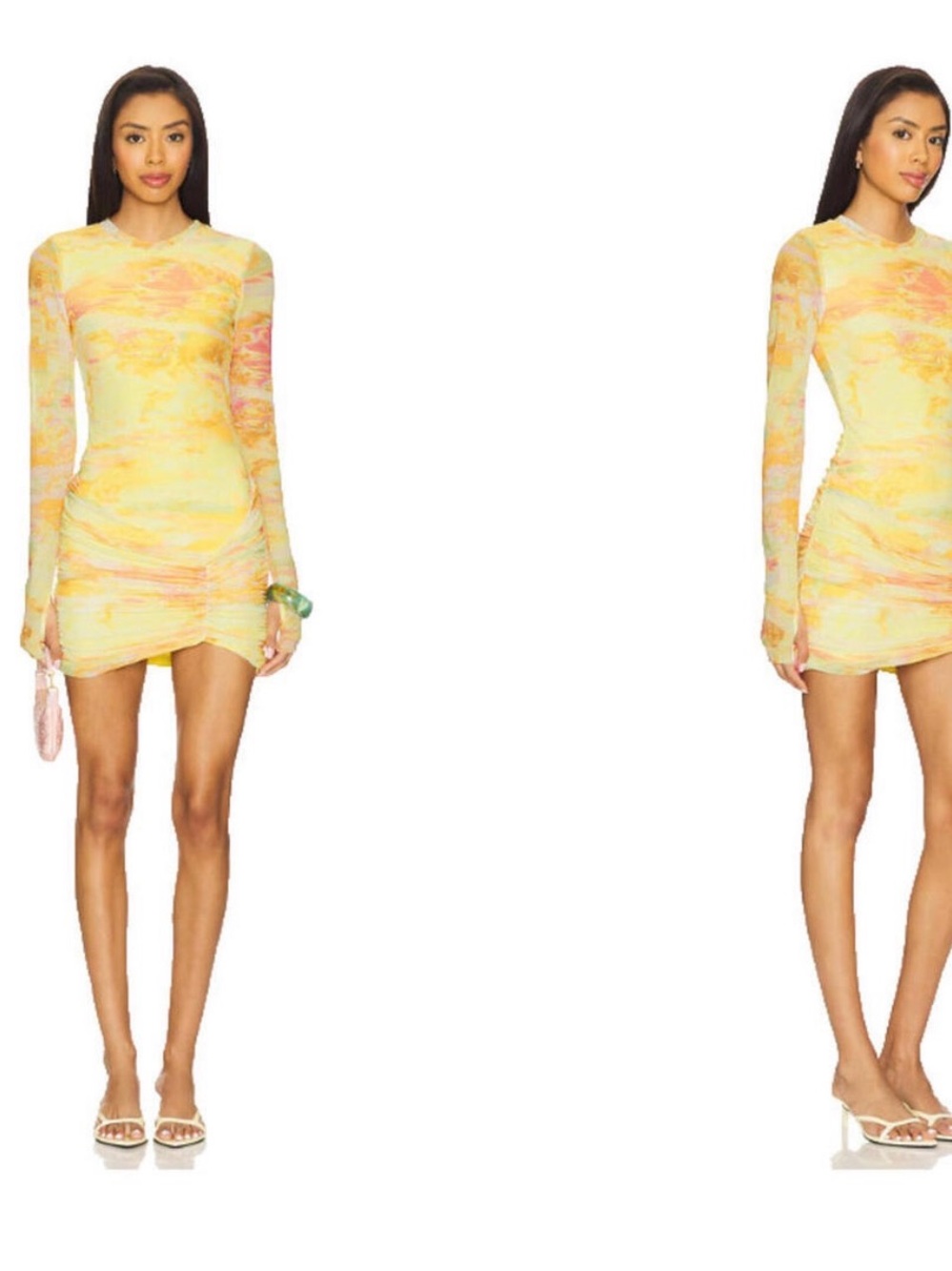 Long-Sleeve Yellow Marble ANTHROPOLOGY / AFRM mini dress
